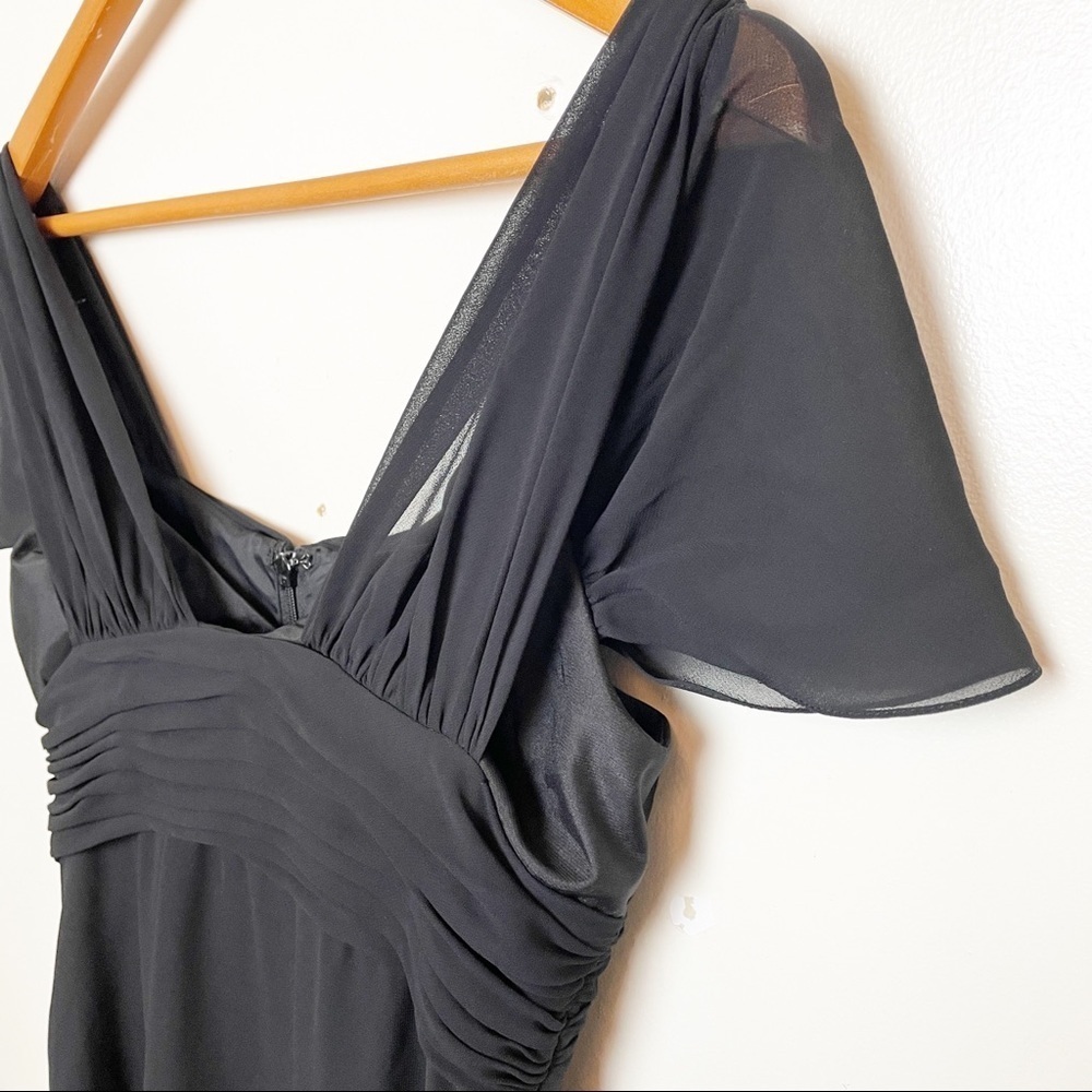 Badgley Mischka Black Chiffon Bridesmaids Cap Sleeve Gown 4 - Picture 7 of 12